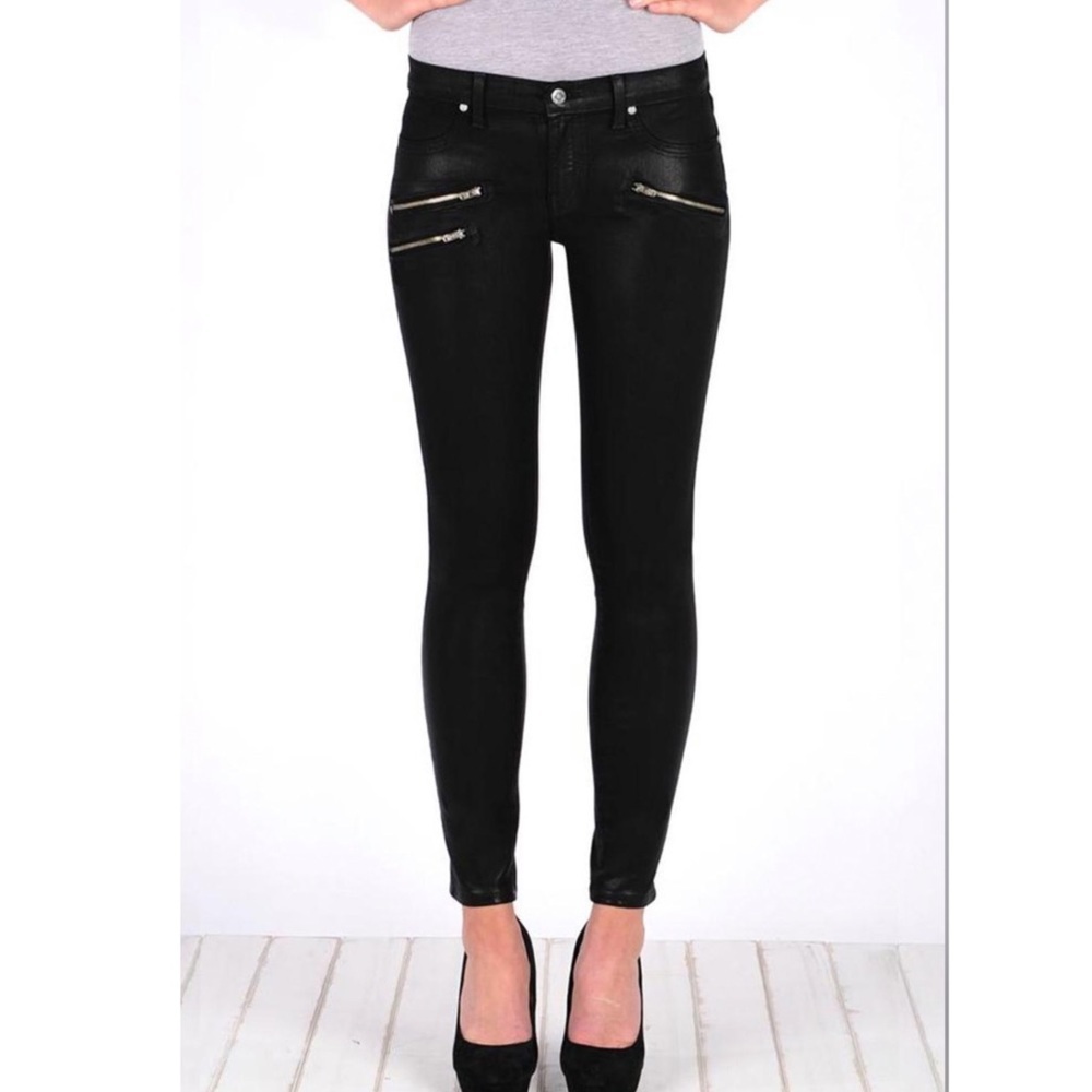 Henry and belle super skinny ankle coated black jeans zip detail
